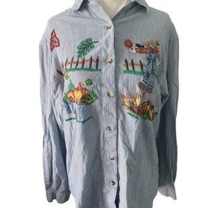 Casey & Max Whimsical Fall Embroidered Buttton up
